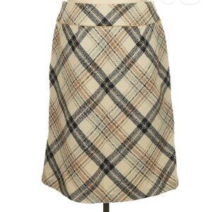 Ann Taylor Loft, women's, argyle white/brown/black plaid, wool blend skirt, 8